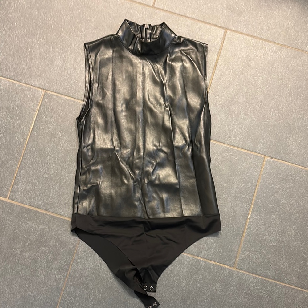 BB Dakota Black Faux Leather Bodysuit